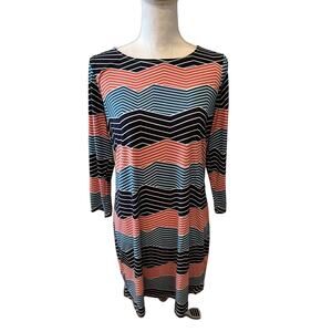 BCBG MaxAzria work dress orange blue chevron print M